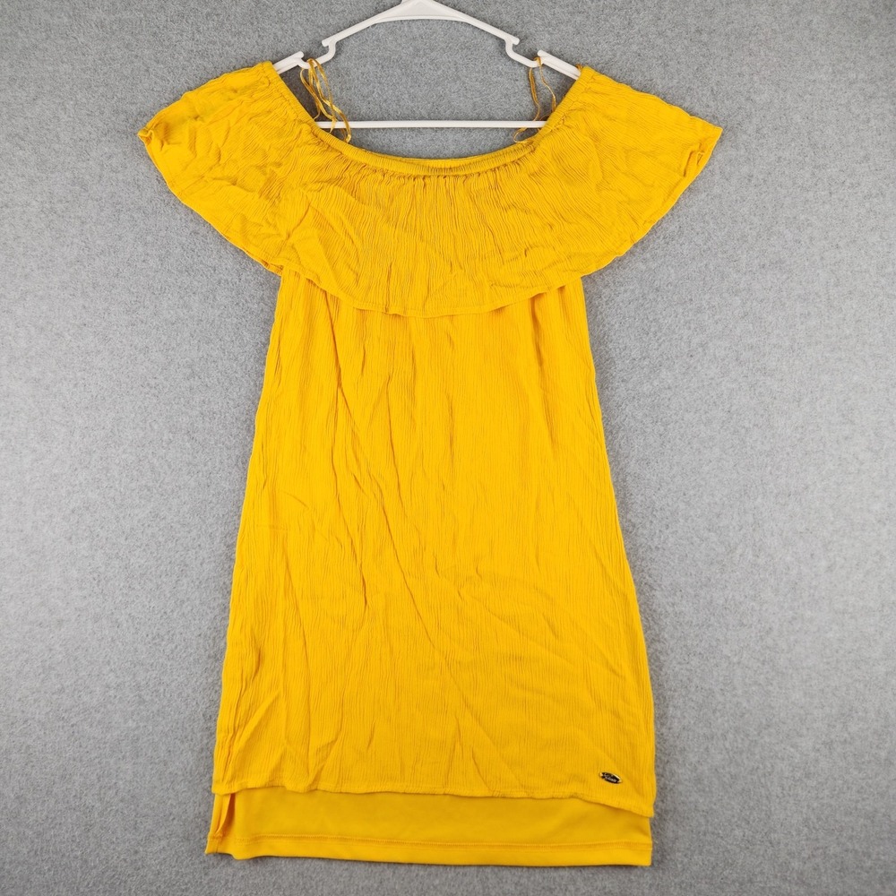 GUESS Los Angeles Yellow Off The Shoulder Ruffle Mini Dress Women's XS Rayon